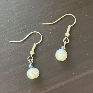 Handmade Pearl Earrings White Cultured Pearls Baroque Silver Tone Hooks